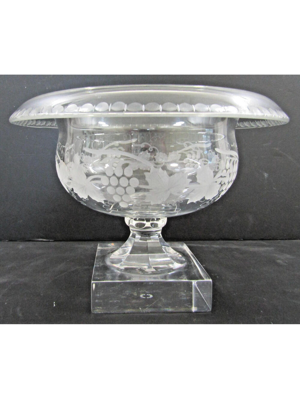 William Yeoward Cordelia Footed Grapevine Etched Compote Rose Bowl